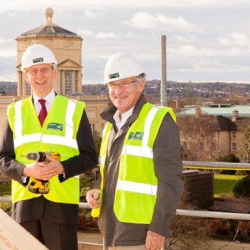 Edward Atkin and Tim Gardam Topping out the new Libarary at St Anne's College, Oxford